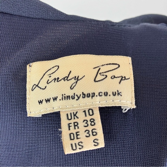 Lindy Bop 1940s Navy Blue Amelia Vintage Collared A-line Midi Dress UK 10 Small - Picture 14 of 15